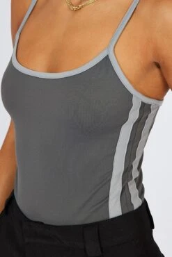 Grey Supersoft Bodysuit Contrast Stripe Side -Women Clothing Shop jc1958 84wb charcoal 6