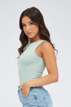 Green Supersoft Bodysuit Sleeveless -Women Clothing Shop jc8550 84wb sage 4