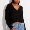 Black Oversized Cable Knit Cardigan -Women Clothing Shop kn1347 41jb black 1