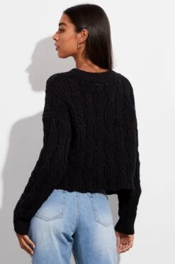 Black Oversized Cable Knit Cardigan -Women Clothing Shop kn1347 41jb black 5