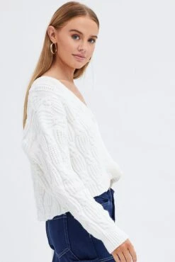 White Oversized Cable Knit Cardigan -Women Clothing Shop kn1347 41jb cream 4