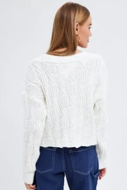 White Oversized Cable Knit Cardigan -Women Clothing Shop kn1347 41jb cream 5