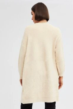 Beige Knit Cardigan Long Sleeve Longline -Women Clothing Shop kn1402 41jb beige 5
