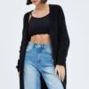 Black Longline Cardigan Fluffy -Women Clothing Shop kn1402a 41pb black 1