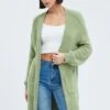 Green Longline Cardigan Fluffy -Women Clothing Shop kn1402a 41pb khaki 1