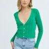 Green Long Sleeve Rib Knit Cardigan -Women Clothing Shop kn1575 40j jade 1