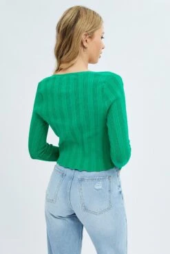 Green Long Sleeve Rib Knit Cardigan -Women Clothing Shop kn1575 40j jade 5