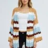 Stripe Knit Cardigan Long Sleeve Longline -Women Clothing Shop kn1577 41jb stripe 1