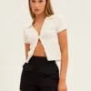 White Collar Knit Crop Cardigan Short Sleeve -Women Clothing Shop kn1594a 40jb white 1
