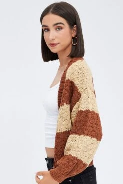Beige Stripe Oversized Crop Cardigan 11 Beige Stripe Oversized Crop Cardigan -Women Clothing Shop kn1595 41jb stripe 4