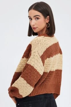 Beige Stripe Oversized Crop Cardigan 12 Beige Stripe Oversized Crop Cardigan -Women Clothing Shop kn1595 41jb stripe 5