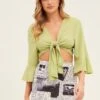 Green Crop Cardigan Tie Up