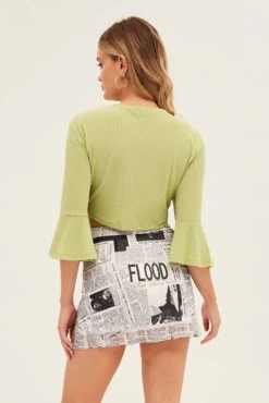 Green Crop Cardigan Tie Up -Women Clothing Shop kn1679 81jb lime 5