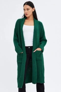 Green Longline Cardigan -Women Clothing Shop kn1717 45jb green 2