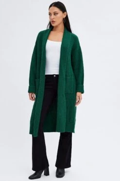 Green Longline Cardigan -Women Clothing Shop kn1717 45jb green 3