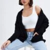 Black Longline Cable Knit Cardigan
