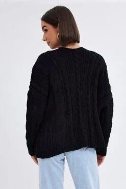 Black Longline Cable Knit Cardigan -Women Clothing Shop kn1725 41jb black 5