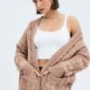 Camel Longline Cable Knit Cardigan -Women Clothing Shop kn1725a 41jb camel 1