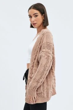 Camel Longline Cable Knit Cardigan -Women Clothing Shop kn1725a 41jb camel 4