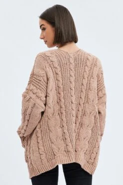 Camel Longline Cable Knit Cardigan -Women Clothing Shop kn1725a 41jb camel 5