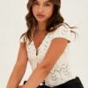 White Knit Cardigan Short Sleeve -Women Clothing Shop kn1766 40jb white 1