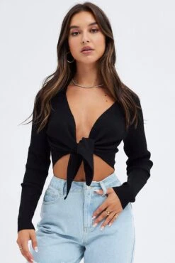 Black Collar Detail Cardigan -Women Clothing Shop kn1801 40j black 3