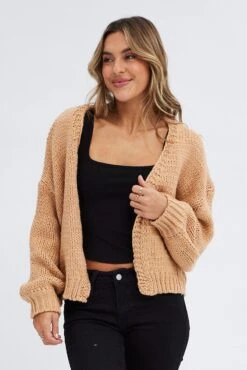 Beige Oversized Cardigan -Women Clothing Shop kn1814 41jb beige 3