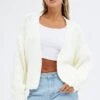 White Oversized Cardigan -Women Clothing Shop kn1814 41jb cream 1