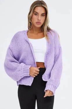 Purple Oversized Cardigan -Women Clothing Shop kn1814 41jb lilac 3