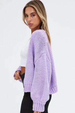 Purple Oversized Cardigan -Women Clothing Shop kn1814 41jb lilac 4