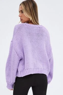 Purple Oversized Cardigan -Women Clothing Shop kn1814 41jb lilac 5