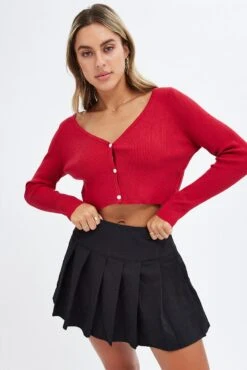 Red Knit Cardigan Long Sleeve
