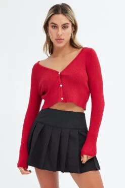 Red Knit Cardigan Long Sleeve -Women Clothing Shop kn1865 40jb red 3