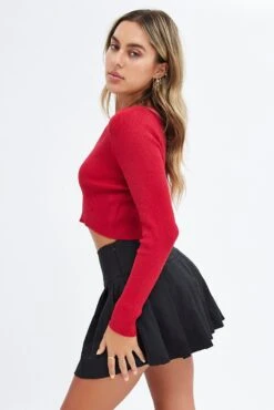 Red Knit Cardigan Long Sleeve -Women Clothing Shop kn1865 40jb red 4