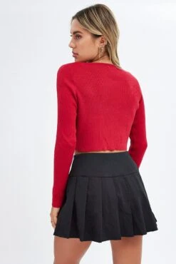 Red Knit Cardigan Long Sleeve -Women Clothing Shop kn1865 40jb red 5