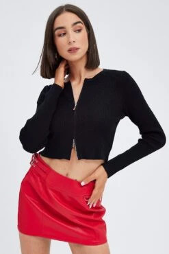 Black Knit Cardigan Zip Up