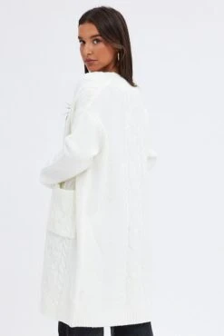 White Longline Cable Knit Cardigan -Women Clothing Shop kn2004 45jb white 5