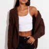 Brown Hooded Cable Knit Cardigan 2 Brown Hooded Cable Knit Cardigan -Women Clothing Shop kn2007 41jb chocolate 1