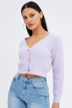 Purple Fluffy Cardigan -Women Clothing Shop kn2018 41j lilac 3