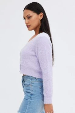 Purple Fluffy Cardigan -Women Clothing Shop kn2018 41j lilac 4