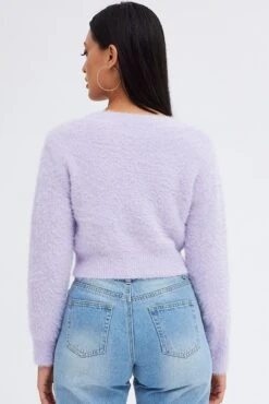 Purple Fluffy Cardigan -Women Clothing Shop kn2018 41j lilac 5