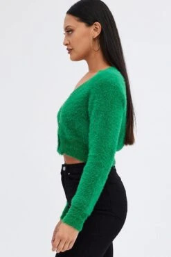 Green Fluffy Cardigan -Women Clothing Shop kn2018 41jb green 4