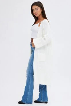 White Longline Cardigan 11 White Longline Cardigan -Women Clothing Shop kn2024 45jb white 4