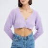 Purple Crop Knit Cardigan V Neck -Women Clothing Shop kn2051 41jb lavender 1