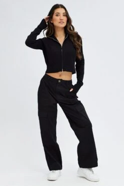 Black Zip Up Cardigan 9 Black Zip Up Cardigan -Women Clothing Shop kn2064 40jb black 2