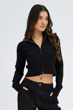 Black Zip Up Cardigan 10 Black Zip Up Cardigan -Women Clothing Shop kn2064 40jb black 3