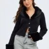 Black Knit Cardigan Fur Trim -Women Clothing Shop kn2066 41jb black 1