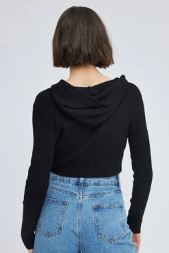 Black Knit Zip Up Cardigan Hooded -Women Clothing Shop kn2122 40jb black 5