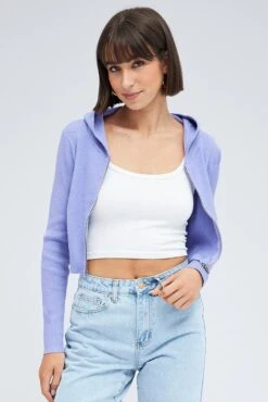 Purple Knit Zip Up Cardigan Hooded -Women Clothing Shop kn2122 40jb lavender 3