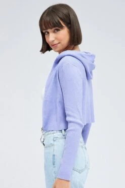 Purple Knit Zip Up Cardigan Hooded -Women Clothing Shop kn2122 40jb lavender 4